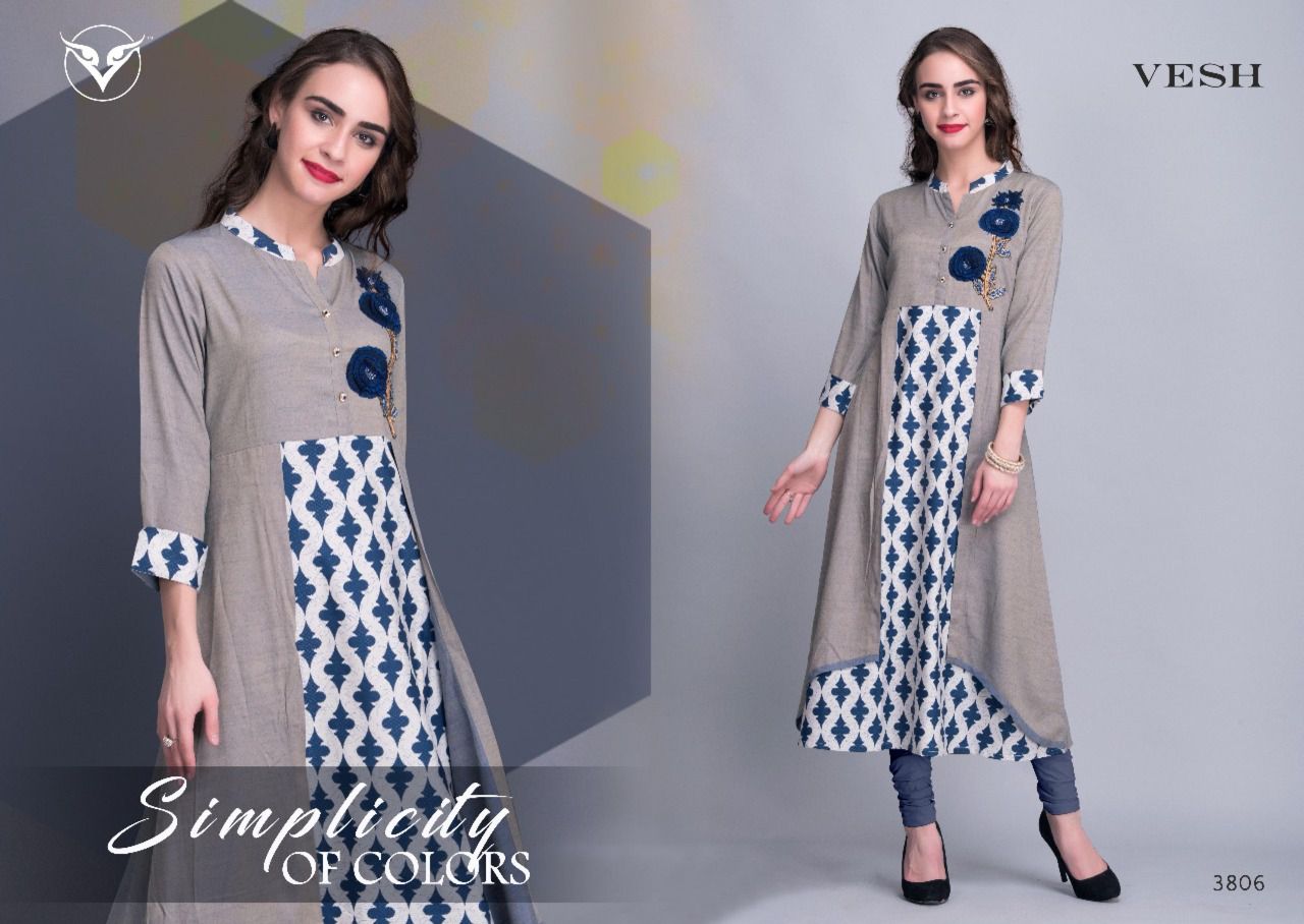 Vesh Vol-38 By Vesh 3801 To 3809 Series Designer Stylish Beautiful Colorful Fancy Party Wear & Ethnic Wear Rayon/ Cotton/ Silk Embroidered Kurtis At Wholesale Price