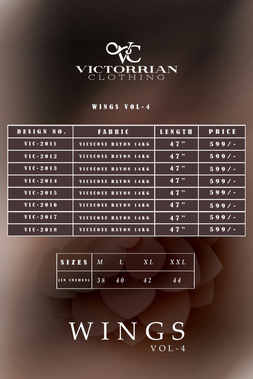 Wings Vol-4 By Victorrian Clothing 2011 To 2018 Series Beautiful Stylish Colorful Fancy Casual Wear & Ethnic Wear Vicscose Rayon Printed Kurtis At Wholesale Price
