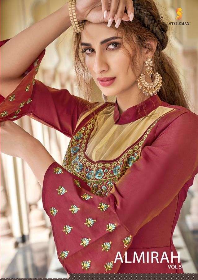 ALMIRAH VOL-5 BY STYLEMAX 1001 TO 1006 SERIES BEAUTIFUL BEAUTIFUL STYLISH FANCY COLORFUL CASUAL WEAR & ETHNIC WEAR READY TO WEAR HEAVY SOFT SILK EMBROIDERED GOWNS AT WHOLESALE PRICE
