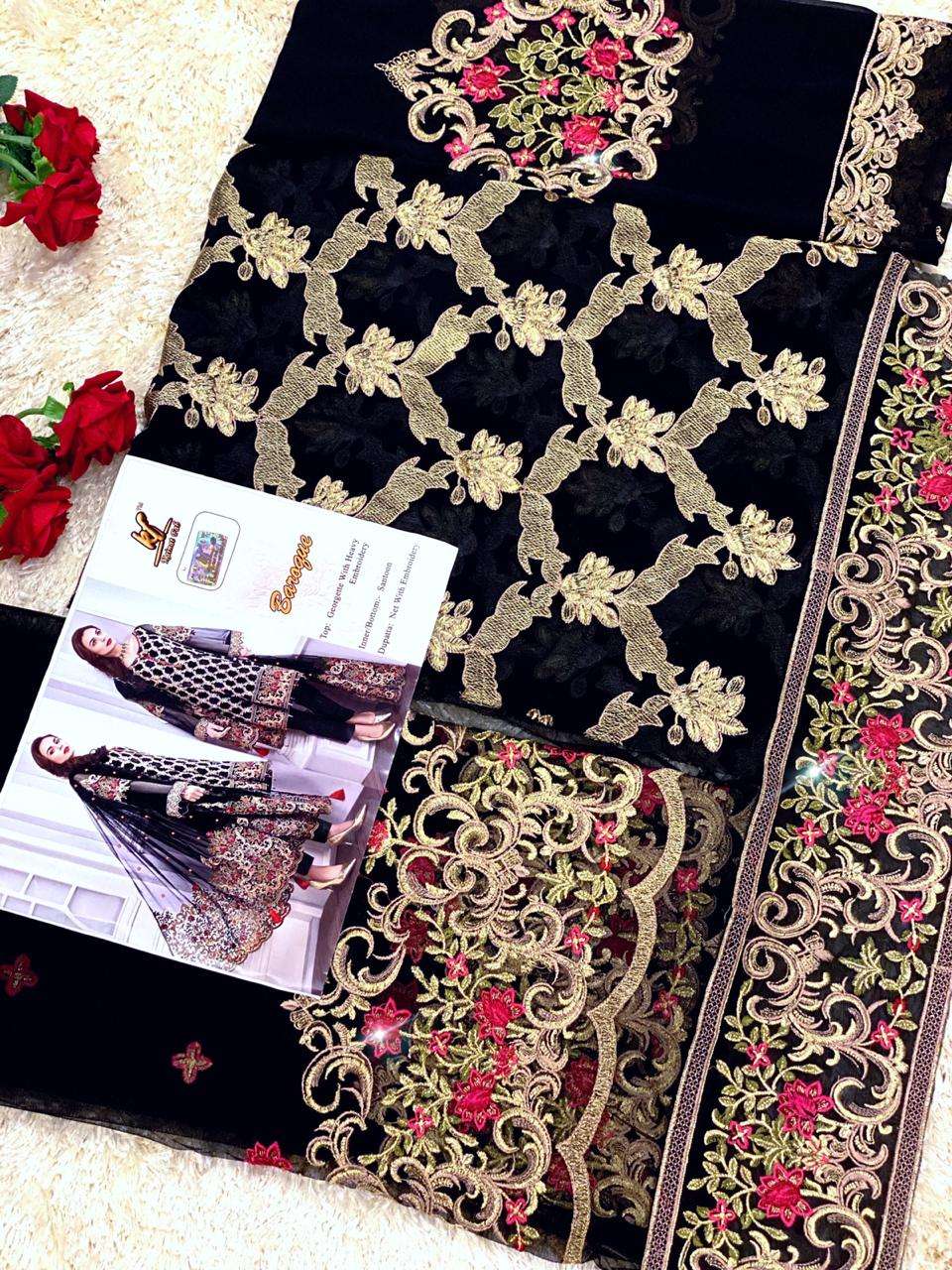 BAROQUE BY KAINAT FAB 01 TO 02 SERIES PAKISATNI SUITS BEAUTIFUL FANCY COLORFUL STYLISH PARTY WEAR & OCCASIONAL WEAR GEORGETTE EMBROIDERED DRESSES AT WHOLESALE PRICE