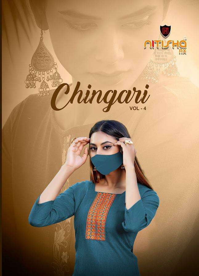 CHINGARI VOL-4 BY NITISHA NX 4001 TO 4008 SERIES BEAUTIFUL COLORFUL STYLISH FANCY CASUAL WEAR & ETHNIC WEAR & READY TO WEAR COTTON SLLUB WITH EMBROIDERY KURTIS AT WHOLESALE PRICE