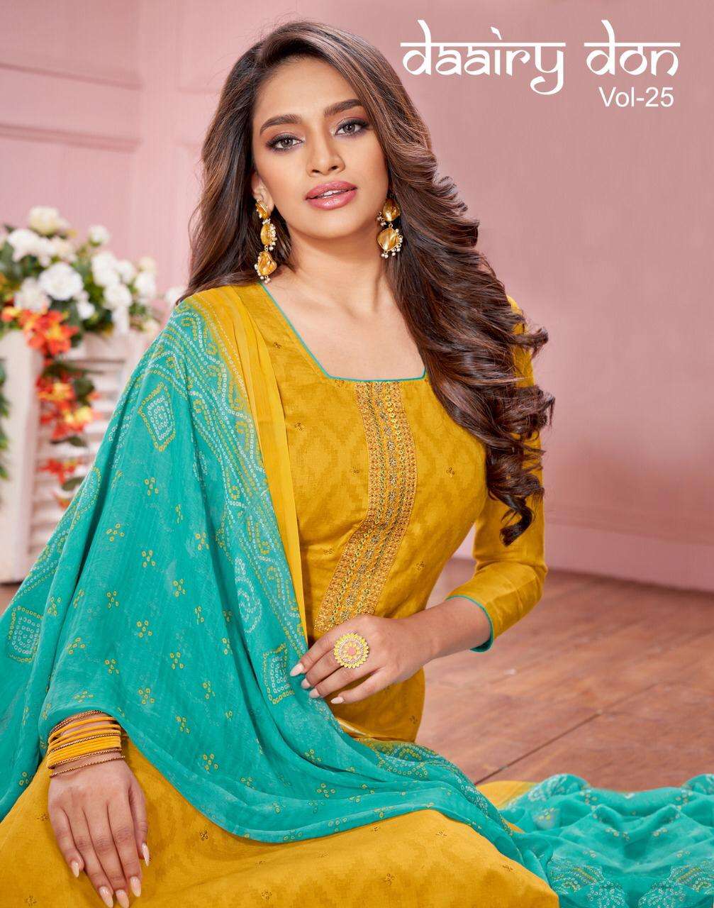 DAAIRY DON VOL-25 BY KAPIL TRENDZ 4001 TO 4014 SERIES BEAUTIFUL SUITS STYLISH FANCY COLORFUL CASUAL WEAR & ETHNIC WEAR LAKDA JACQUARD WORK DRESSES AT WHOLESALE PRICE