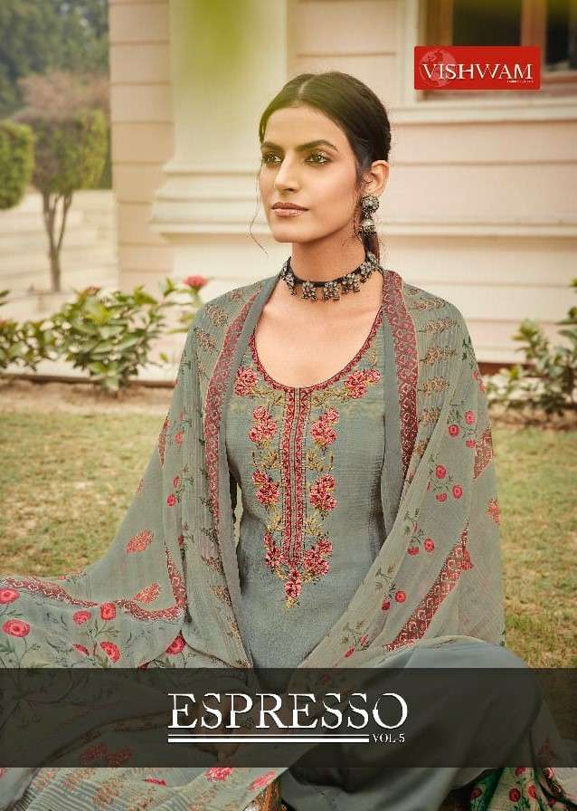ESPRESSO VOL-5 BY VISHWAM PRINTS 7072 TO 7083 SERIES BEAUTIFUL SUITS STYLISH FANCY COLORFUL PARTY WEAR & OCCASIONAL WEAR CREPE PRINT DRESSES AT WHOLESALE PRICE