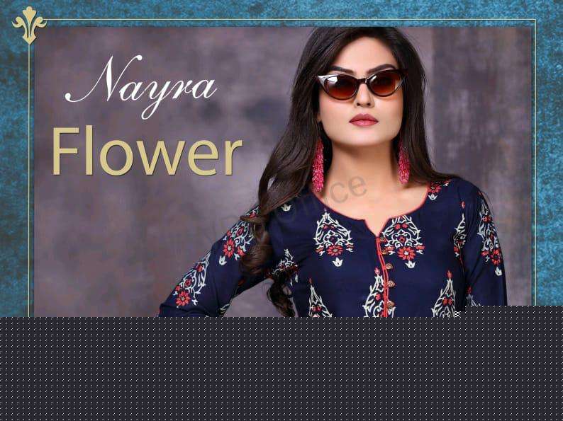 FLOWER BY NAYRA 001 TO 008 SERIES STYLISH FANCY BEAUTIFUL COLORFUL CASUAL WEAR & ETHNIC WEAR HEAVY RAYON GOLD PRINT KURTIS AT WHOLESALE PRICE