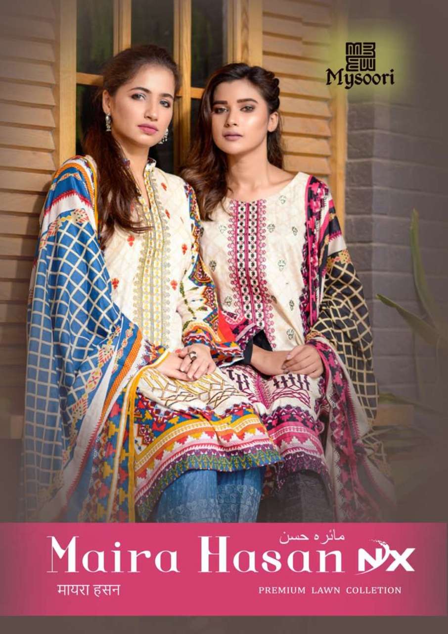 MAIRA HASAN NX BY MYSOORI 1001 TO 1006 SERIES BEAUTIFUL SUITS STYLISH COLORFUL FANCY CASUAL WEAR & ETHNIC WEAR PURE LAWN COTTON PRINTED DRESSES AT WHOLESALE PRICE