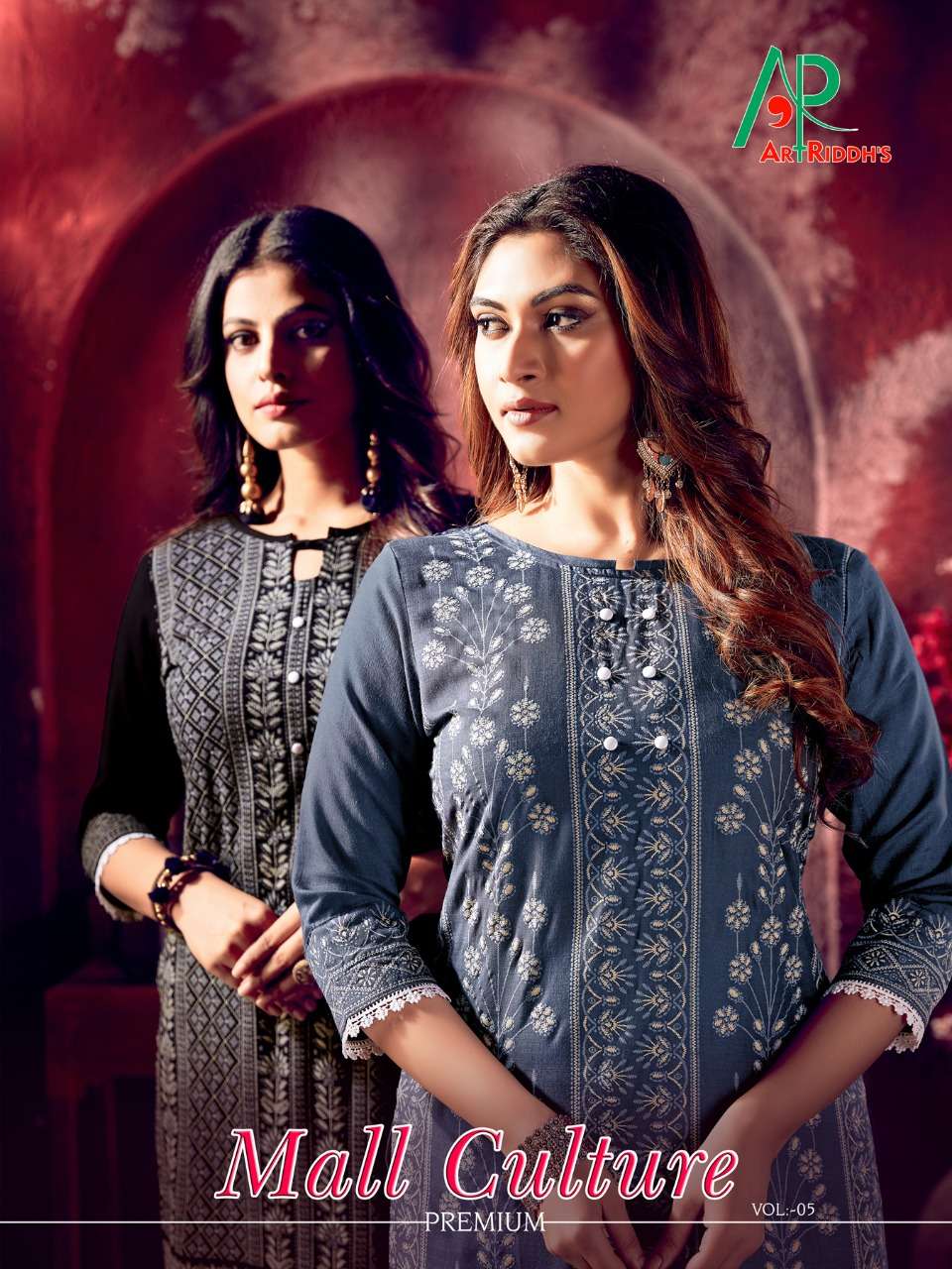 MALL CULTURE VOL-5 BY ART RIDDHS 33013 TO 33020 SERIES DESIGNER STYLISH FANCY COLORFUL BEAUTIFUL PARTY WEAR & ETHNIC WEAR COLLECTION RAYON SLUB LAKHNAVI WORK KURTIS AT WHOLESALE PRICE