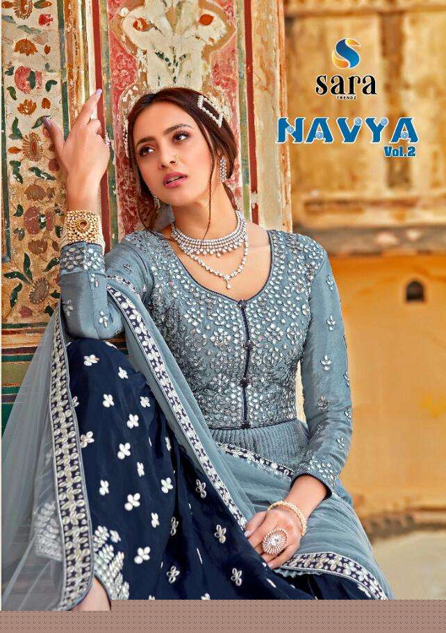 NAVYA VOL-2 BY SARA TRENDZ 1071 TO 1074 SERIES DESIGNER SUITS BEAUTIFUL STYLISH FANCY COLORFUL PARTY WEAR & ETHNIC WEAR CHINNON EMBROIDERED DRESSES AT WHOLESALE PRICE