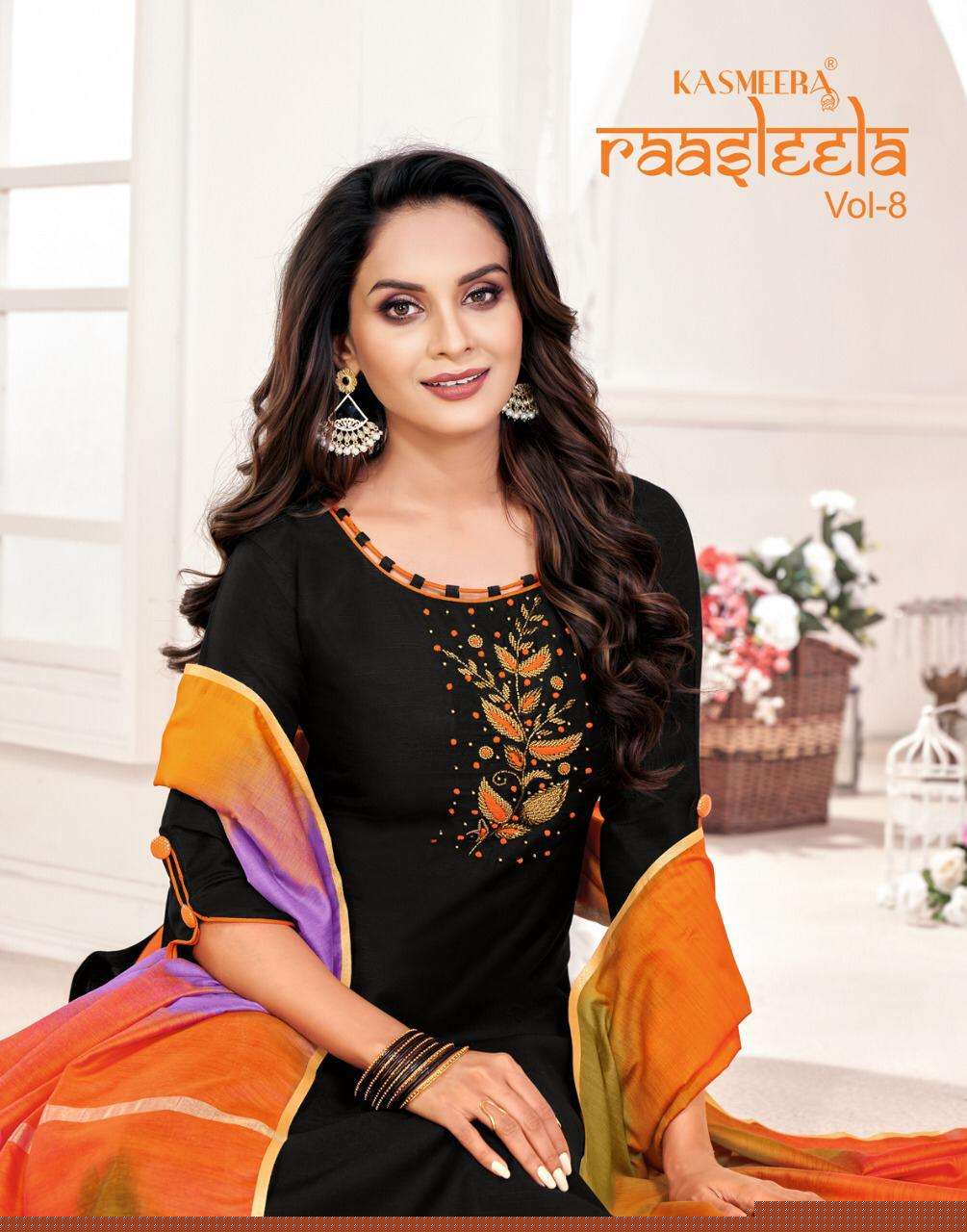 RASLEELA VOL-8 BY KASMEERA 9108 TO 9119 SERIES DESIGNER SUITS BEAUTIFUL FANCY COLORFUL STYLISH PARTY WEAR & OCCASIONAL WEAR LENG SLUB HANDWORK DRESSES AT WHOLESALE PRICE