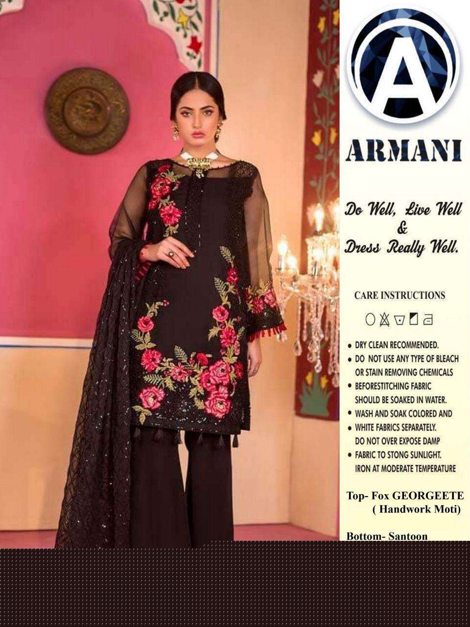 RIMISHA 07 BY ARMANI PAKISTANI SUITS BEAUTIFUL FANCY COLORFUL STYLISH PARTY WEAR & OCCASIONAL WEAR FAUX GEORGETTE WITH EMBROIDERY DRESSES AT WHOLESALE PRICE