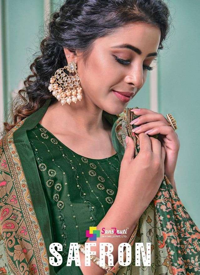 SAFRON BY SANSKRUTI SILK MILLS 5012 TO 5017 SERIES BEAUTIFUL SUITS COLORFUL STYLISH FANCY CASUAL WEAR & ETHNIC WEAR PURE JAM SILK WITH EMBROIDERY DRESSES AT WHOLESALE PRICE