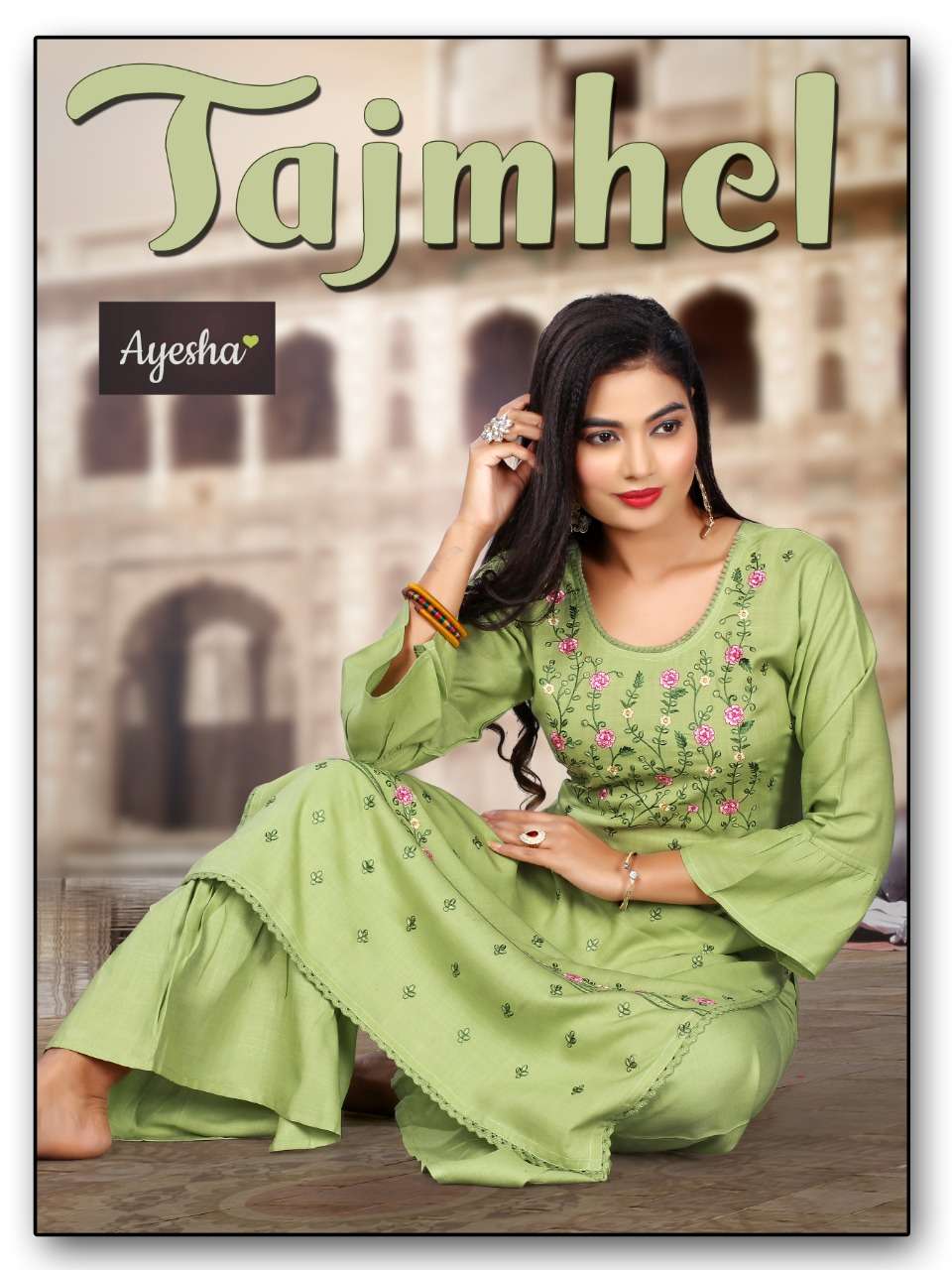 TAJMHEL BY AYESHA 01 TO 08 SERIES BEAUTIFUL STYLISH FANCY COLORFUL CASUAL WEAR & ETHNIC WEAR & READY TO WEAR RAYON SLUB KURTIS WITH BOTTOM AT WHOLESALE PRICE
