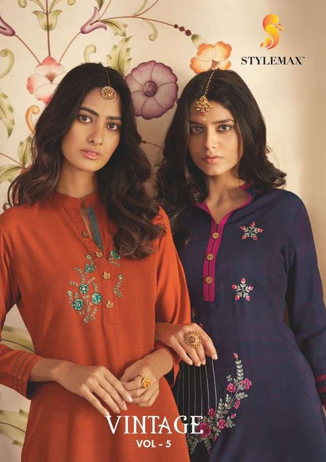 VINTAGE VOL-5 BY STYLEMAX 201 TO 206 SERIES BEAUTIFUL STYLISH FANCY COLORFUL CASUAL WEAR & ETHNIC WEAR & READY TO WEAR TWO TONE SILK KURTIS WITH BOTTOM AT WHOLESALE PRICE