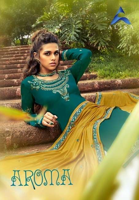 AROMA BY ALISA 6401 TO 6406 SERIES BEAUTIFUL STYLISH SHARARA SUITS FANCY COLORFUL CASUAL WEAR & ETHNIC WEAR & READY TO WEAR PURE MODAL SATIN EMBROIDERED DRESSES AT WHOLESALE PRICE
