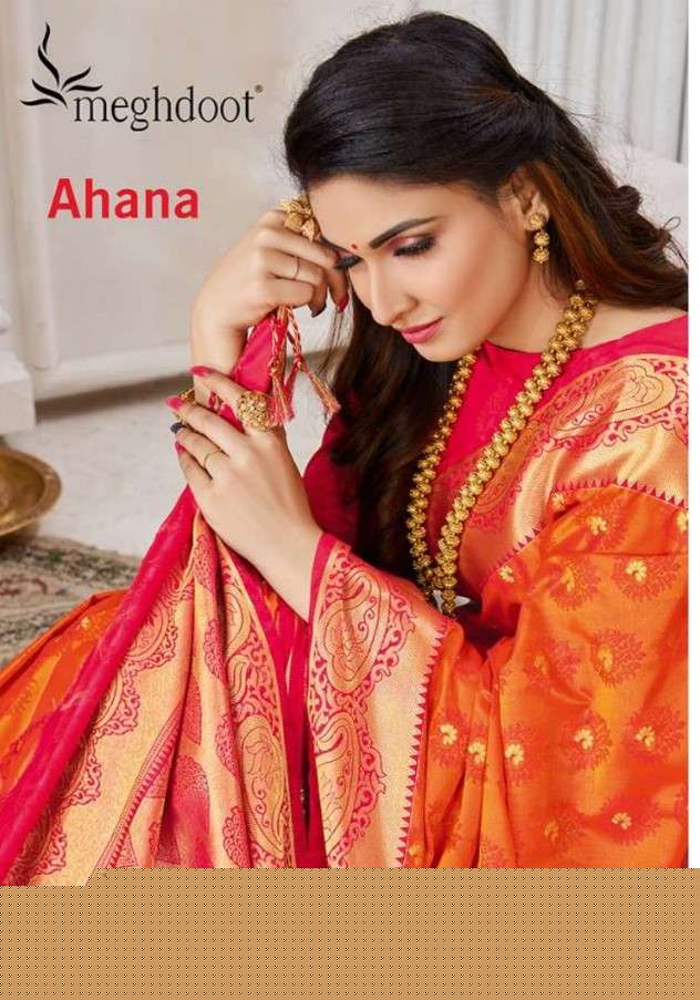 AHANA BY MEGHDOOT 3028 TO 3038 SERIES INDIAN TRADITIONAL WEAR COLLECTION BEAUTIFUL STYLISH FANCY COLORFUL PARTY WEAR & OCCASIONAL WEAR SOFT SILK SAREES AT WHOLESALE PRICE