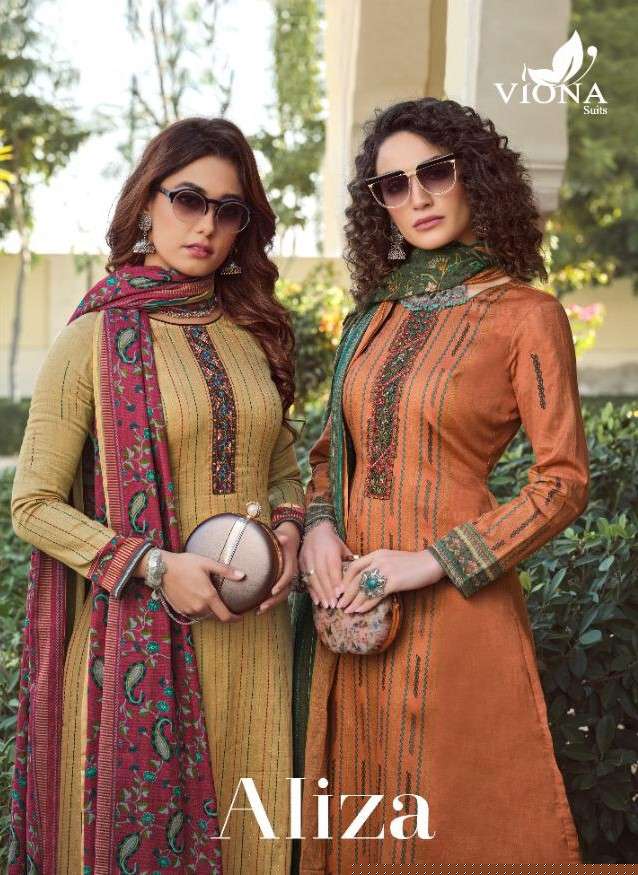 ALIZA BY VIONA 1001 TO 1008 SERIES BEAUTIFUL SUITS STYLISH FANCY COLORFUL CASUAL WEAR & ETHNIC WEAR PURE COTTON JAM SATIN PRINT WITH WORK DRESSES AT WHOLESALE PRICE