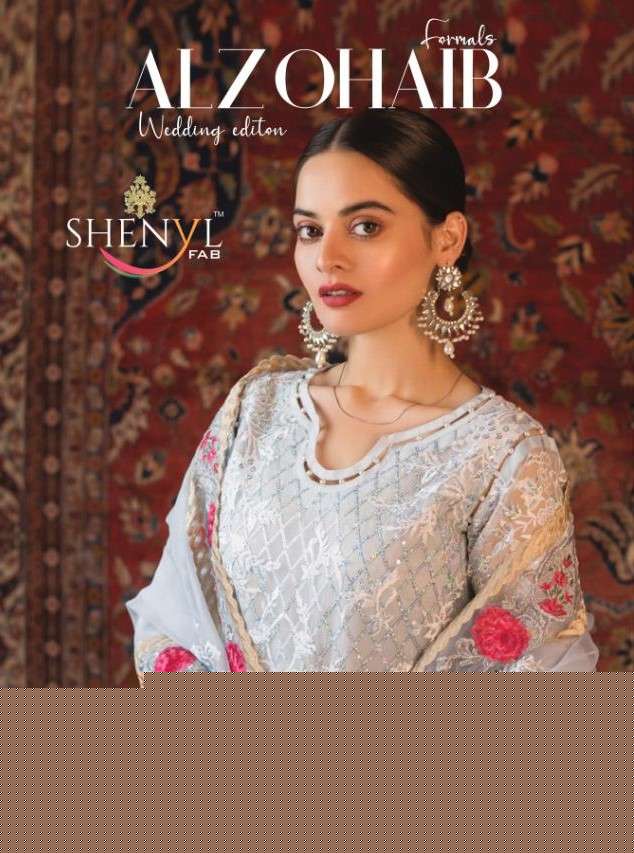 ALZOHAIB BY SHENYL 171 TO 176 SERIES BEAUTIFUL SUITS STYLISH COLORFUL FANCY CASUAL WEAR & ETHNIC WEAR FAUX GEORGETTE EMBROIDERED DRESSES AT WHOLESALE PRICE