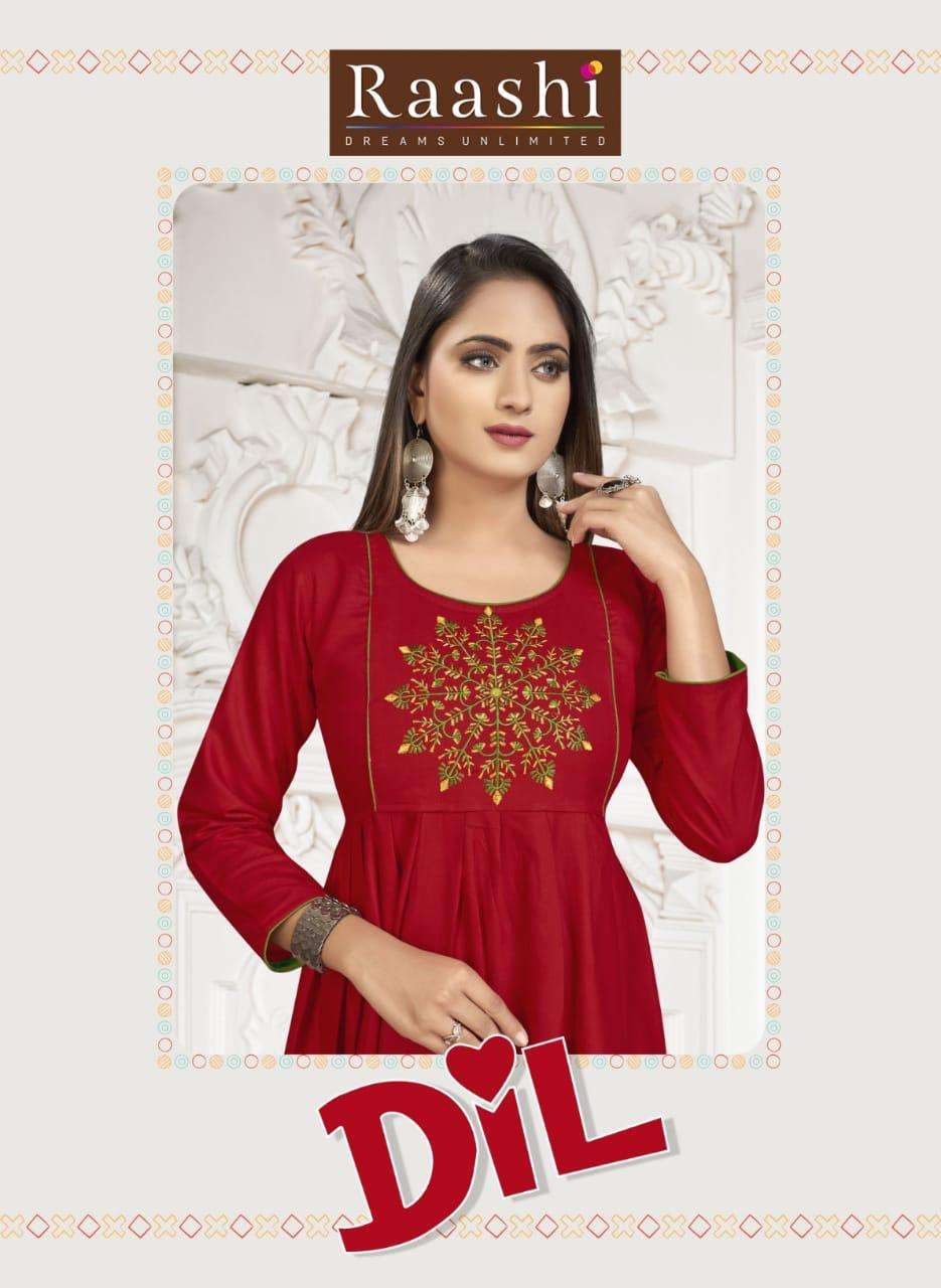 DIL BY RAASHI 8101 TO 8108 SERIES DESIGNER STYLISH FANCY COLORFUL BEAUTIFUL PARTY WEAR & ETHNIC WEAR COLLECTION RAYON EMBROIDERY KURTIS AT WHOLESALE PRICE