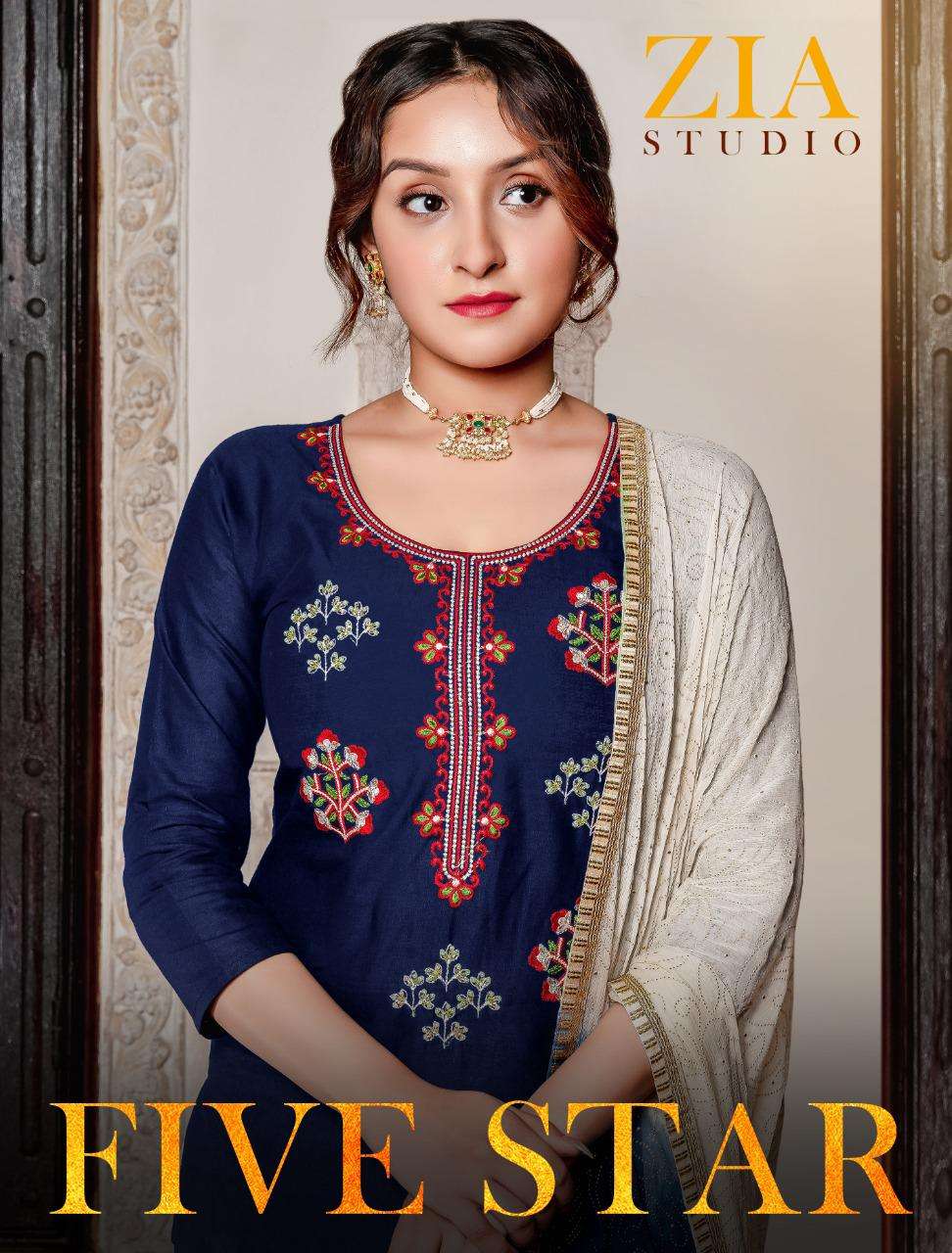 FIVE STAR BY ZIA STUDIO 001 TO 005 SERIES DESIGNER STYLISH FANCY COLORFUL BEAUTIFUL PARTY WEAR & ETHNIC WEAR COLLECTION CHANDERI SILK KURTIS AT WHOLESALE PRICE