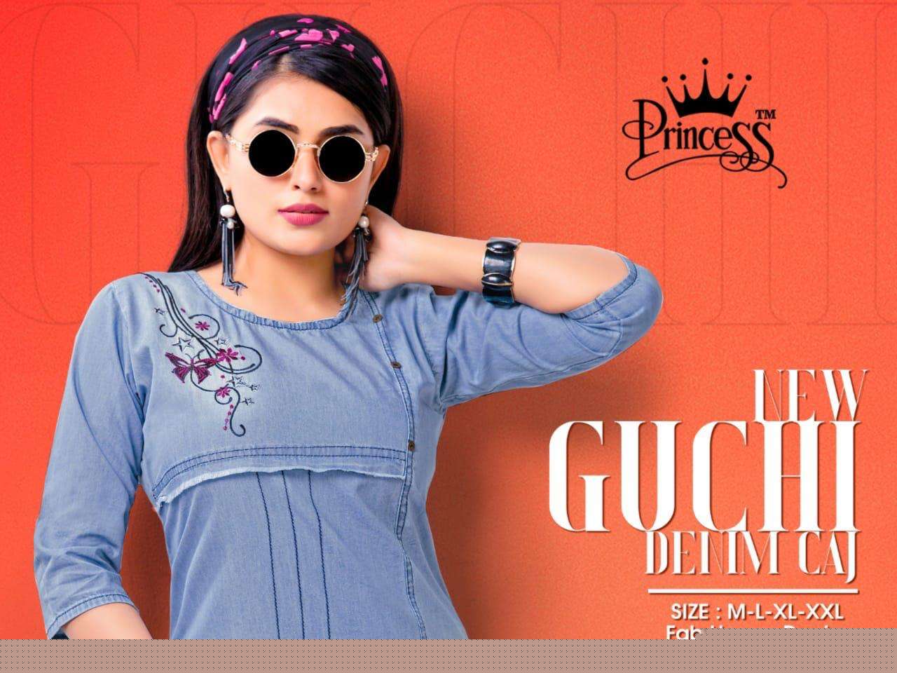 GUCHI BY PRINCESS DESIGNER STYLISH FANCY COLORFUL BEAUTIFUL PARTY WEAR & ETHNIC WEAR COLLECTION HEAVY DENIM EMBROIDERY KURTIS AT WHOLESALE PRICE
