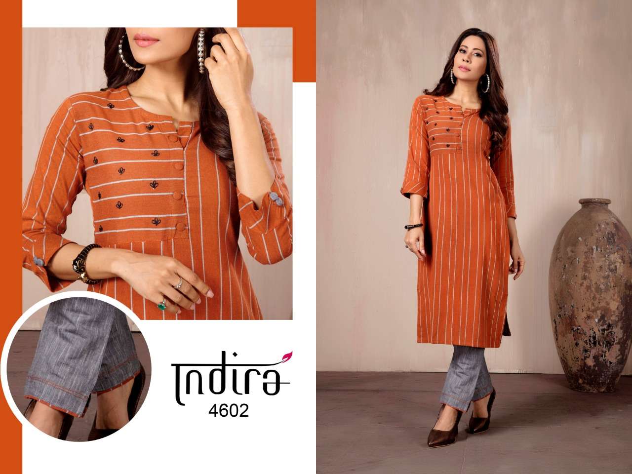 IN LINE BY INDIRA 4601 TO 4606 SERIES DESIGNER STYLISH FANCY COLORFUL BEAUTIFUL PARTY WEAR & ETHNIC WEAR COLLECTION COTTON WEAVED KURTIS WITH BOTTOM AT WHOLESALE PRICE