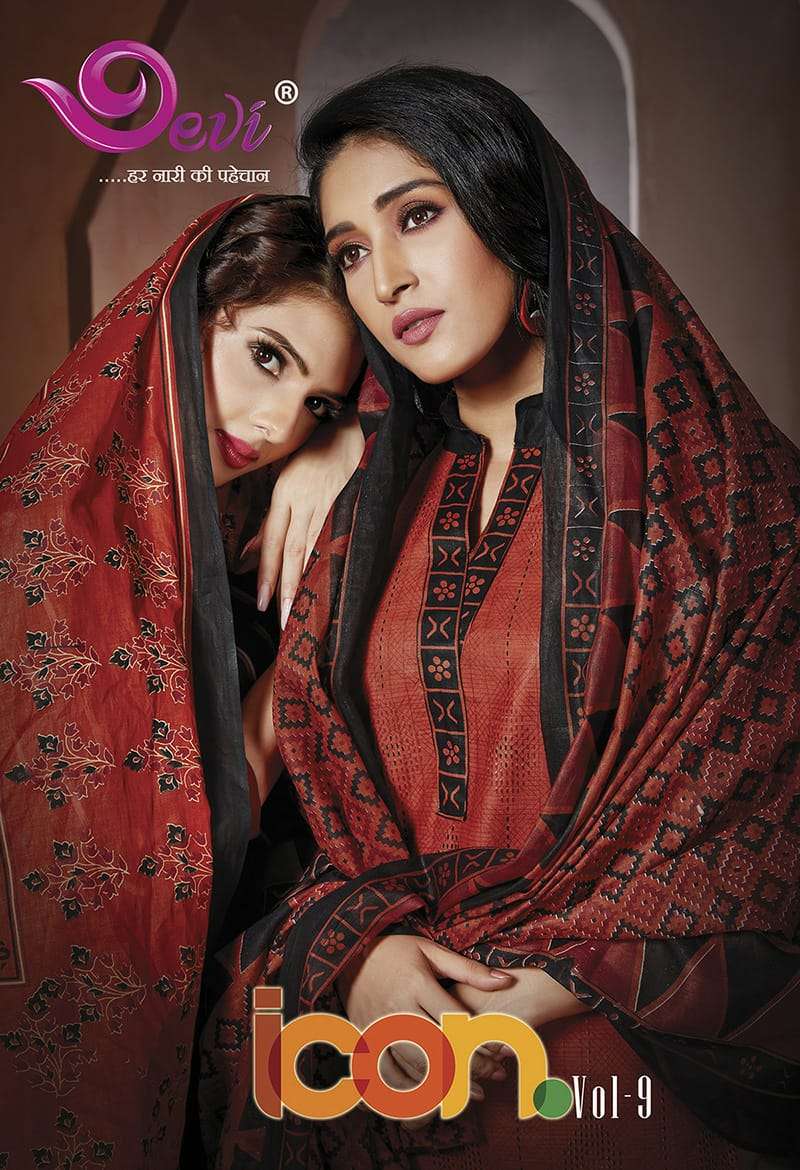 ICON VOL-9 BY DEVI 9001 TO 9012 SERIES INDIAN DESIGNER TRADITIONAL WEAR COLLECTION BEAUTIFUL STYLISH FANCY COLORFUL PARTY WEAR & OCCASIONAL WEAR COTTON DRESSES AT WHOLESALE PRICE