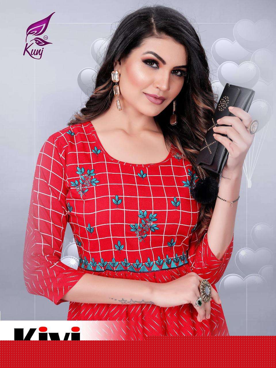 KIVI VOL-2 BY KUNJ 201 TO 106 SERIES BEAUTIFUL STYLISH FANCY COLORFUL CASUAL WEAR & ETHNIC WEAR & READY TO WEAR RAYON PRINT KURTIS AT WHOLESALE PRICE