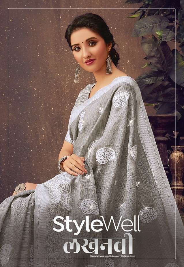 LAKHNAVI BY STYLEWELL 611 TO 616 SERIES INDIAN TRADITIONAL WEAR COLLECTION BEAUTIFUL STYLISH FANCY COLORFUL PARTY WEAR & OCCASIONAL WEAR LINEN JACQUARD EMBROIDERED SAREES AT WHOLESALE PRICE
