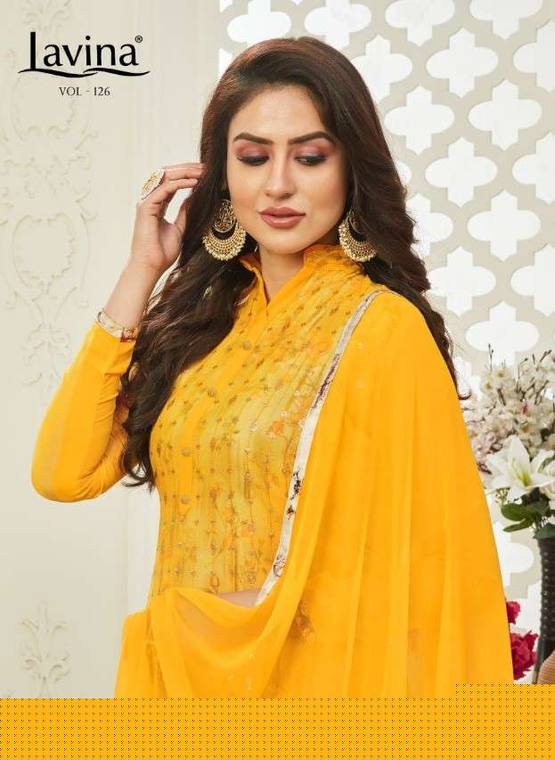 LAVINA VOL-125 BY LAVINA 125-001 TO 125-006 SERIES BEAUTIFUL SUITS STYLISH FANCY COLORFUL CASUAL WEAR & ETHNIC WEAR GEORGETTE WITH EMBROIDERED DRESSES AT WHOLESALE PRICE