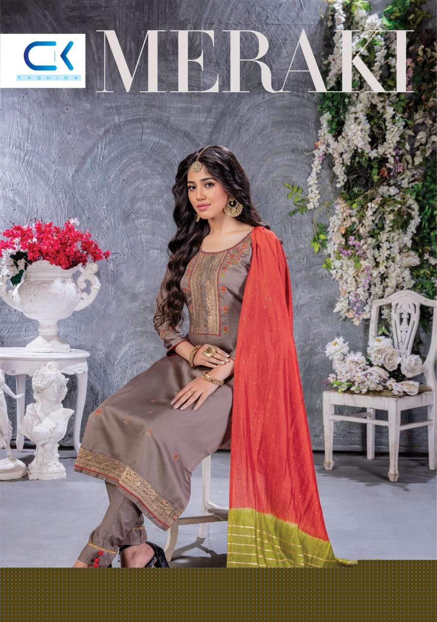 MERAKI BY CK 184 TO 189 SERIES BEAUTIFUL SUITS STYLISH FANCY COLORFUL PARTY WEAR & OCCASIONAL WEAR JAM COTTON PRINTED DRESSES AT WHOLESALE PRICE