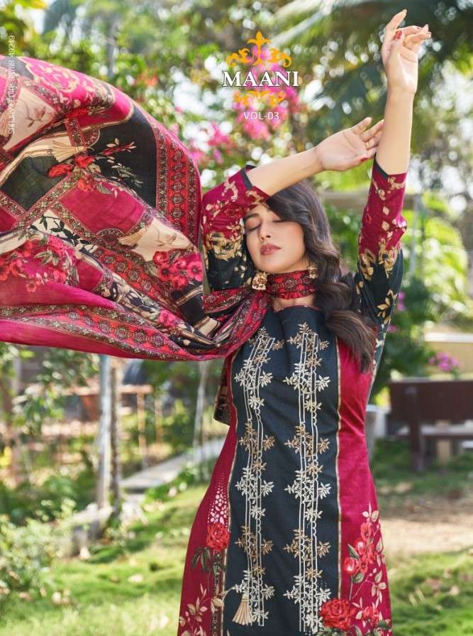 MAANI VOL-3 BY LAVINA 301 TO 306 SERIES BEAUTIFUL SUITS STYLISH FANCY COLORFUL PARTY WEAR & OCCASIONAL WEAR PURE COTTON EMBROIDERED DRESSES AT WHOLESALE PRICE