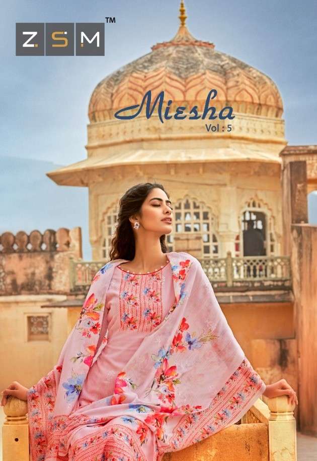 MIESHA VOL-5 BY ZSM 5001 TO 5008 SERIES BEAUTIFUL SUITS COLORFUL STYLISH FANCY CASUAL WEAR & ETHNIC WEAR FAUX GEORGETTE DIGITAL PRINT EMBROIDERED DRESSES AT WHOLESALE PRICE