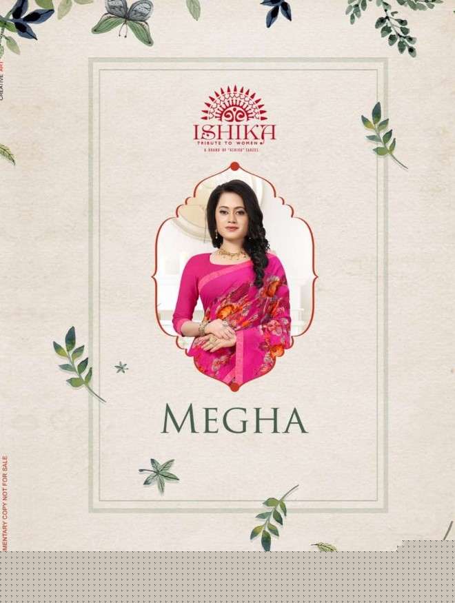 MEGHA BY ISHIKA FASHION 1301 TO 1306 SERIES INDIAN TRADITIONAL WEAR COLLECTION BEAUTIFUL STYLISH FANCY COLORFUL PARTY WEAR & OCCASIONAL WEAR GEORGETTE PRINT SAREES AT WHOLESALE PRICE