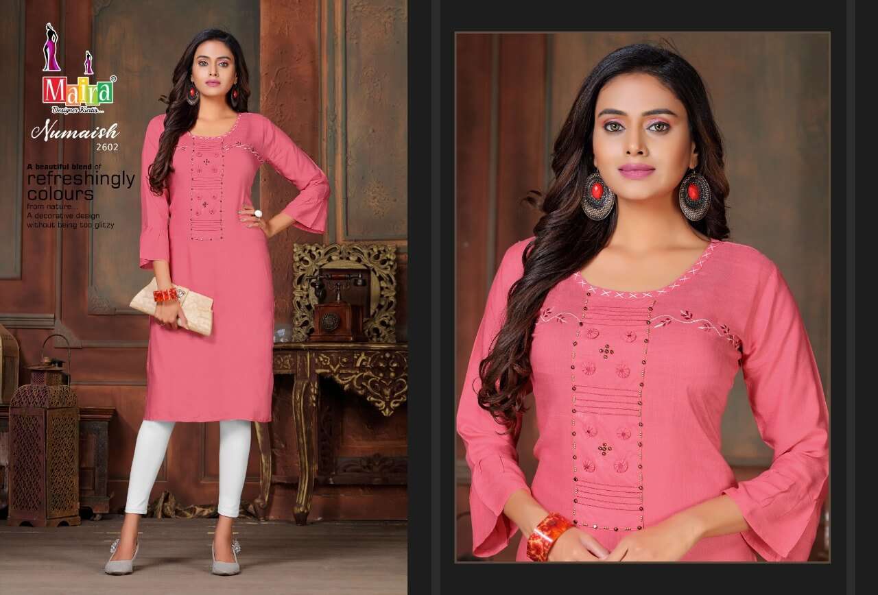 NUMAISH VOL-26 BY MAIRA 2601 TO 2608 DESIGNER STYLISH FANCY COLORFUL BEAUTIFUL PARTY WEAR & ETHNIC WEAR COLLECTION RAYON SLUB KURTIS AT WHOLESALE PRICE