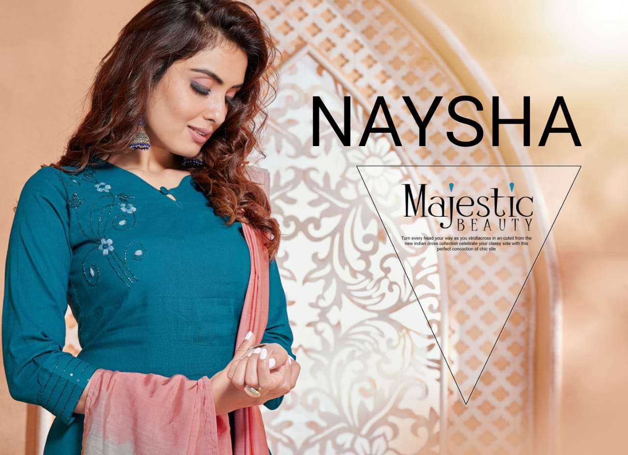 NAYSHA BY SELESTA 1001 TO 1005 SERIES BEAUTIFUL SUITS STYLISH FANCY COLORFUL PARTY WEAR & OCCASIONAL WEAR PURE COTTON HANDWORK DRESSES AT WHOLESALE PRICE