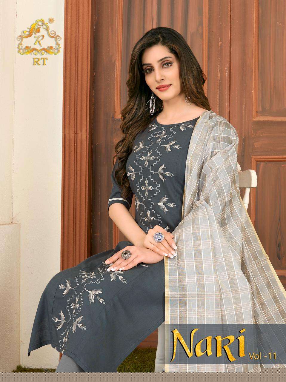 NARI VOL-11 BY RT 1066 TO 1071 SERIES STYLISH FANCY COLORFUL COLLECTION CASUAL WEAR & ETHNIC WEAR RAYON SLUB KURTIS WITH DUPATTA AT WHOLESALE PRICE