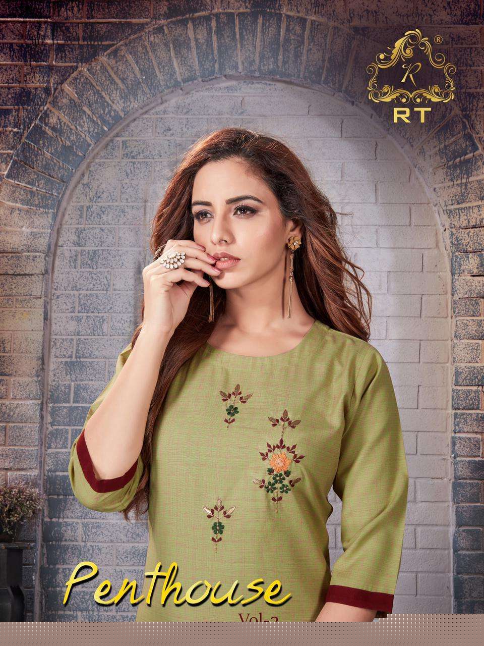 PENTHOUSE VOL-2 BY RT 7006 TO 7011 SERIES BEAUTIFUL STYLISH FANCY COLORFUL CASUAL WEAR & ETHNIC WEAR & READY TO WEAR FANCY COTTON EMBROIDERED KURTIS WITH BOTTOM AT WHOLESALE PRICE