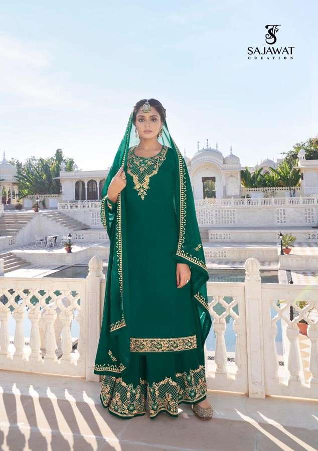 RAJANI VOL-2 BY SAJAWAT CREATION 291 TO 295 SERIES BEAUTIFUL STYLISH SHARARA SUITS FANCY COLORFUL CASUAL WEAR & ETHNIC WEAR & READY TO WEAR HEAVY FAUX GEORGETTE WITH EMBROIDERED DRESSES AT WHOLESALE PRICE