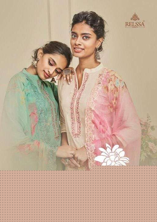 RADHIKA BY RELSSA FABRICS 52001 TO 52006 SERIES BEAUTIFUL STYLISH SHARARA SUITS FANCY COLORFUL CASUAL WEAR & ETHNIC WEAR & READY TO WEAR SUPERIOR COTTON LAWN EMBROIDERED DRESSES AT WHOLESALE PRICE