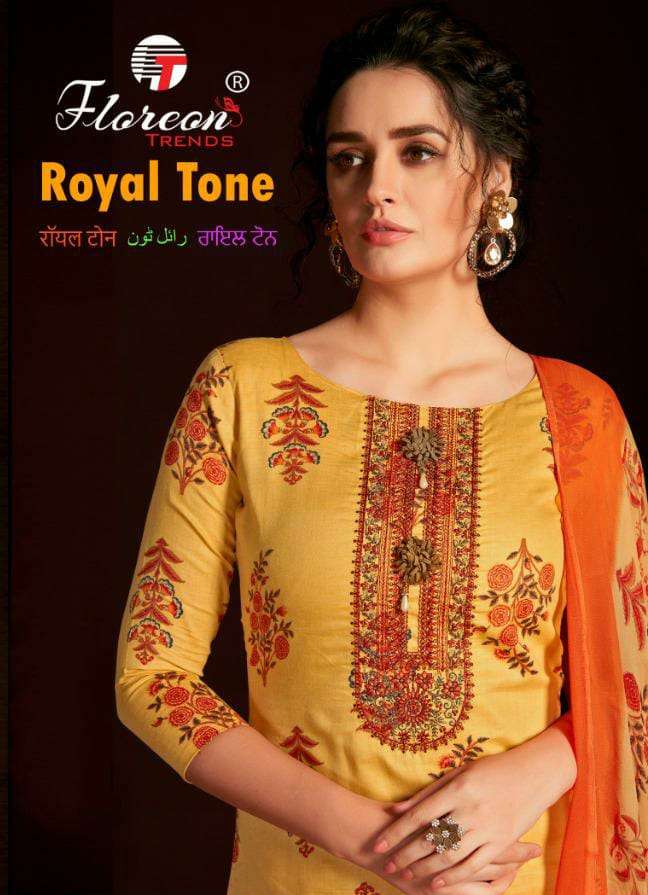ROYAL TONE BY FLOREON TRENDS 1001 TO 1010 SERIES BEAUTIFUL SUITS COLORFUL STYLISH FANCY CASUAL WEAR & ETHNIC WEAR GLACE SATIN COTTON EMBROIDERED DRESSES AT WHOLESALE PRICE