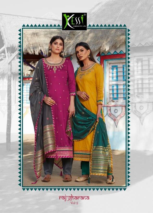 RAJ GHARANA VOL-2 BY KESSI FABRICS 5761 TO 5768 SERIES INDIAN TRADITIONAL WEAR COLLECTION BEAUTIFUL STYLISH FANCY COLORFUL PARTY WEAR & OCCASIONAL WEAR JAM SILK KHATLI WORK AT WHOLESALE PRICE