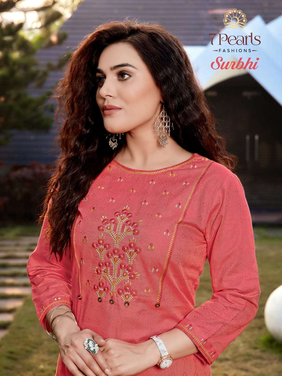 SURBHI BY 7 PEARLS 1001 TO 1004 SERIES BEAUTIFUL STYLISH FANCY COLORFUL CASUAL WEAR & ETHNIC WEAR & READY TO WEAR HEAVY PURE COTTTON EMBROIDERED KURTIS WITH BOTTOM AT WHOLESALE PRICE