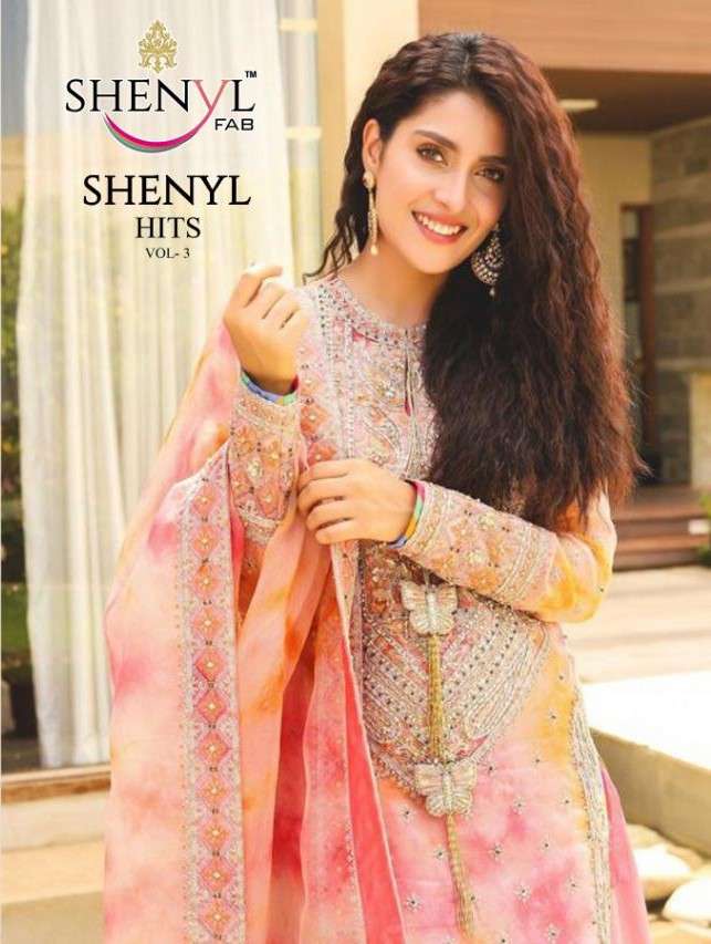 SHENYL HITS VOL-3 BY SHENYL DESIGNER PAKISTANI SUITS BEAUTIFUL STYLISH FANCY COLORFUL PARTY WEAR & OCCASIONAL WEAR FAUX GEORGETTE EMBROIDERY DRESSES AT WHOLESALE PRICE