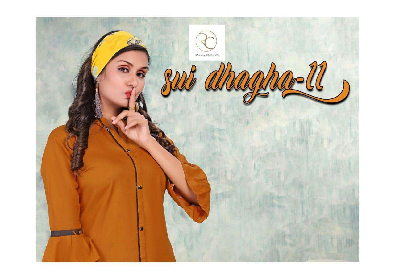 SUI DHAGHA VOL-11 BY RC 01 TO 10 SERIES DESIGNER STYLISH FANCY COLORFUL BEAUTIFUL PARTY WEAR & ETHNIC WEAR COLLECTION RAYON PRINT KURTIS AT WHOLESALE PRICE