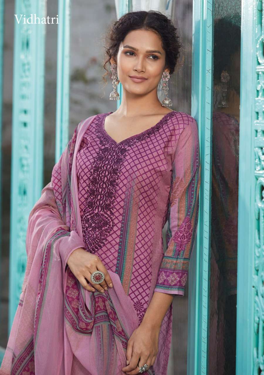 VIDHATRI BY AMORA 15001 TO 15008 SERIES BEAUTIFUL STYLISH SHARARA SUITS FANCY COLORFUL CASUAL WEAR & ETHNIC WEAR & READY TO WEAR LAWN COTTON EMBROIDERED DRESSES AT WHOLESALE PRICE