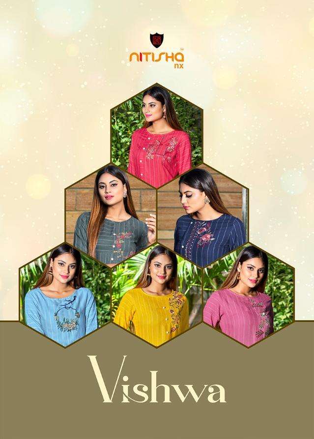 VISHWA BY NITISHA NX 1001 TO 1008 SERIES BEAUTIFUL SUITS COLORFUL STYLISH FANCY CASUAL WEAR & ETHNIC WEAR SOFT COTTON SLUB PRINT WITH EMBROIDERY KURTIS AT WHOLESALE PRICE