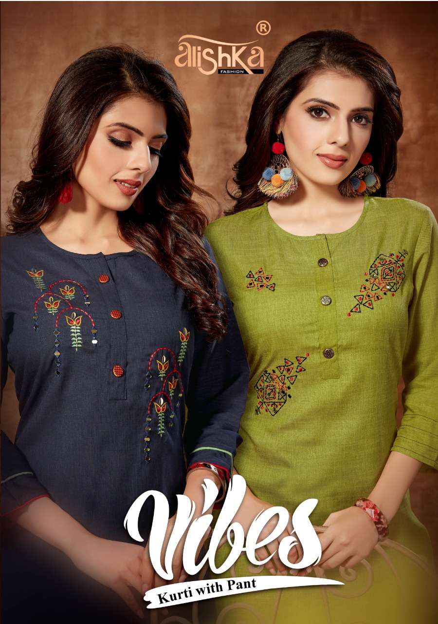 VIBES BY ALISHKA FASHION 1001 TO 1006 SERIES STYLISH FANCY BEAUTIFUL COLORFUL CASUAL WEAR & ETHNIC WEAR RAYON SLUB KURTIS WITH BOTTOM AT WHOLESALE PRICE