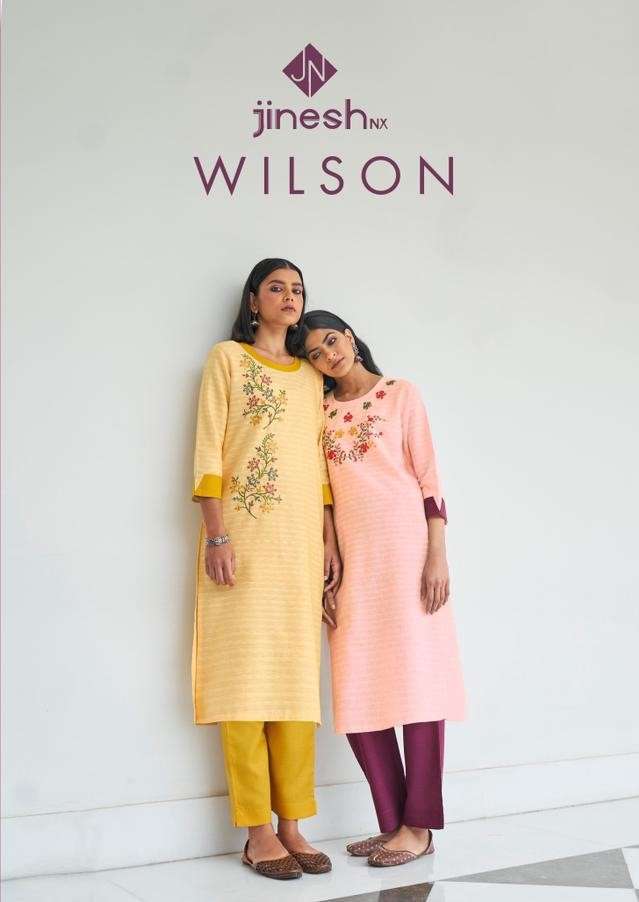 WILSON BY JINESH NX 1001 TO 1006 SERIES DESIGNER STYLISH FANCY COLORFUL BEAUTIFUL PARTY WEAR & ETHNIC WEAR COLLECTION COTTON STRIP KURTIS WITH BOTTOM AT WHOLESALE PRICE