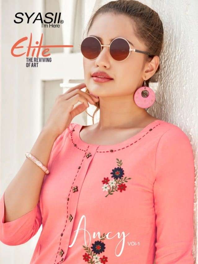 ANCY BY SYASII 1001 TO 1006 SERIES DESIGNER STYLISH FANCY COLORFUL BEAUTIFUL PARTY WEAR & ETHNIC WEAR COLLECTION RAYON SLUB LYCRA KURTIS AT WHOLESALE PRICE
