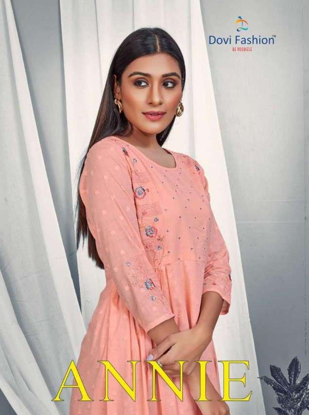 ANNIE BY DOVI FASHION DESIGNER STYLISH FANCY COLORFUL BEAUTIFUL PARTY WEAR & ETHNIC WEAR COLLECTION DOBBY COTTON LINING KURTIS AT WHOLESALE PRICE