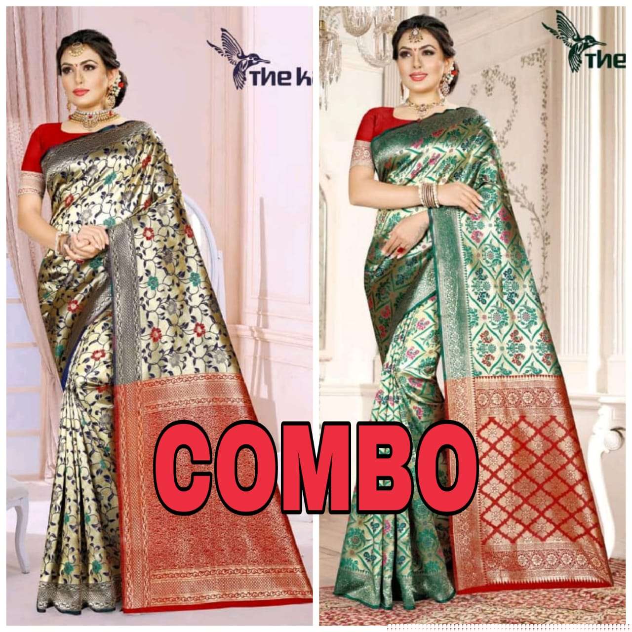 COMBO SALE BY THE KAZO INDIAN TRADITIONAL WEAR COLLECTION BEAUTIFUL STYLISH FANCY COLORFUL PARTY WEAR & OCCASIONAL WEAR WEAVING HANDLOOM SILK SAREES AT WHOLESALE PRICE
